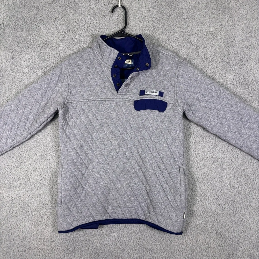 Magellan Outdoors Mens Gray Quilted Snap Pullover Sweater Classic Fit Small